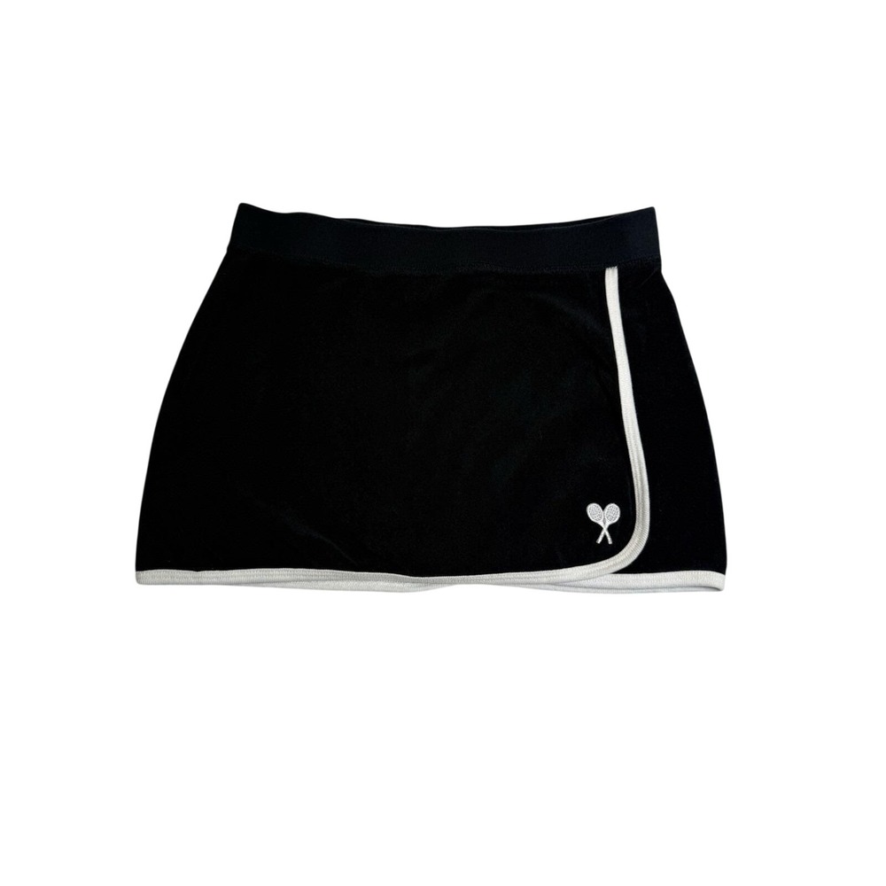 Juicy Couture Mini‎ Skirt Women P Small Black Excellent Terry Tennis Racket Logo